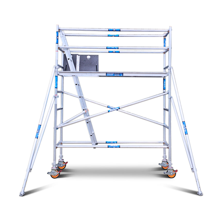 2.2m - 2.6m Narrow Aluminium Mobile Scaffold Tower (Standing Height) + Ladder + Outriggers - DIY Ready