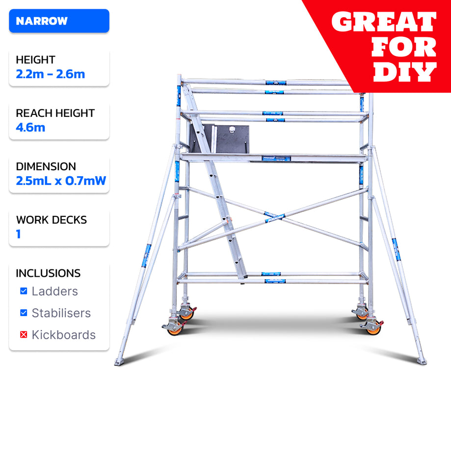 2.2m - 2.6m Narrow Aluminium Mobile Scaffold Tower