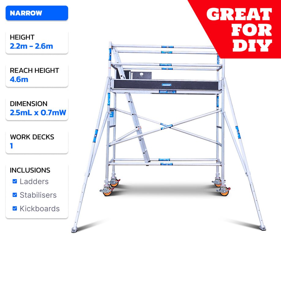 2.2m - 2.6m Narrow Aluminium Mobile Scaffold Tower