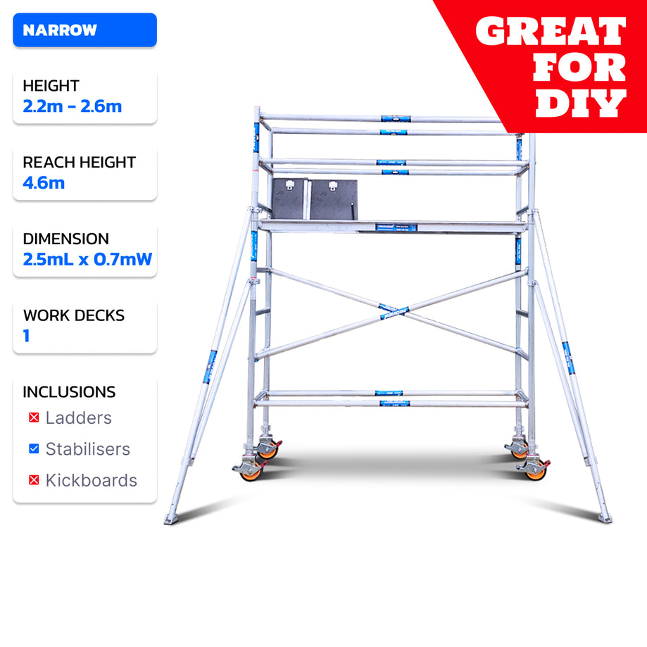 2.2m - 2.6m Narrow Aluminium Mobile Scaffold Tower