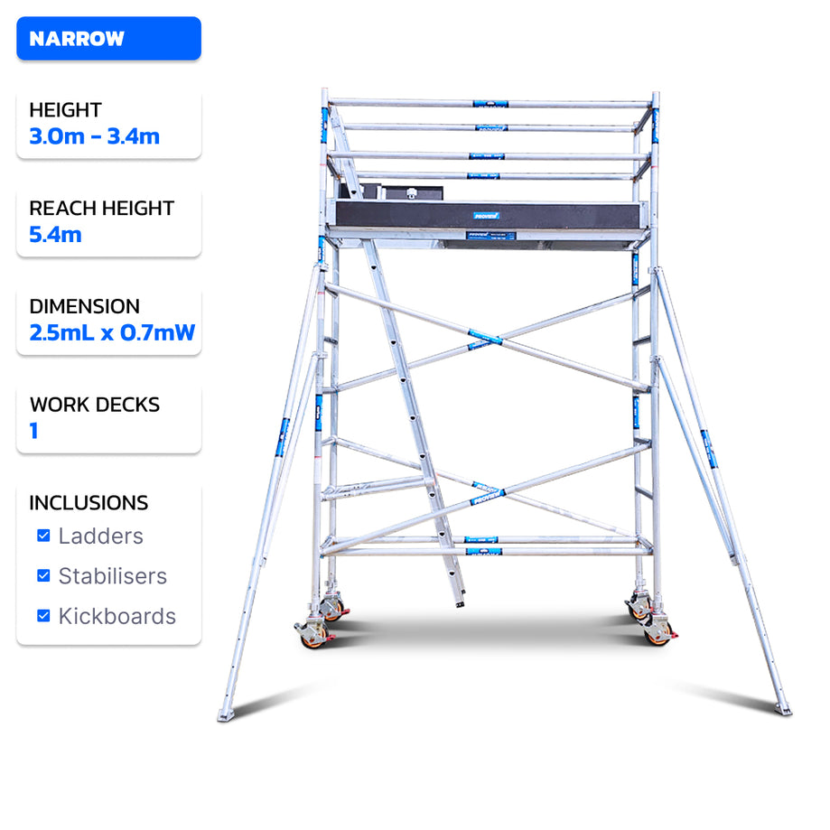 3.0m - 3.8m Narrow Aluminium Mobile Scaffold Tower