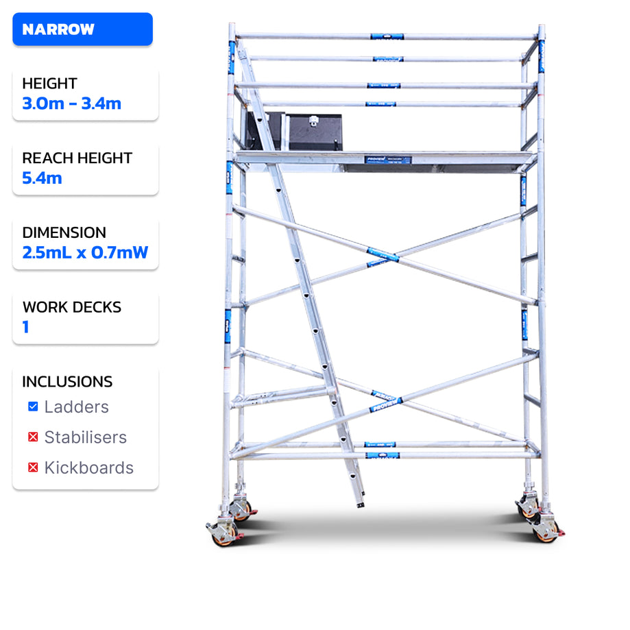 3.0m - 3.8m Narrow Aluminium Mobile Scaffold Tower