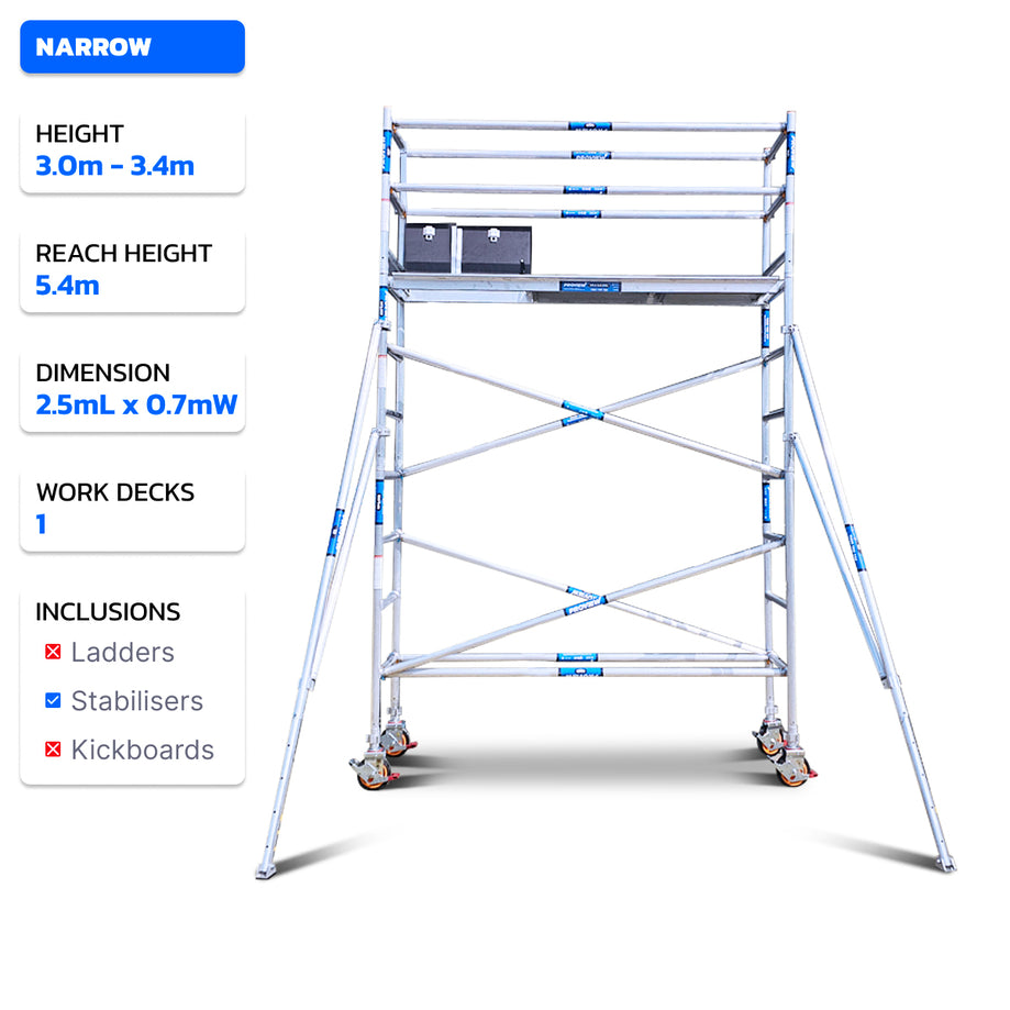 3.0m - 3.8m Narrow Aluminium Mobile Scaffold Tower