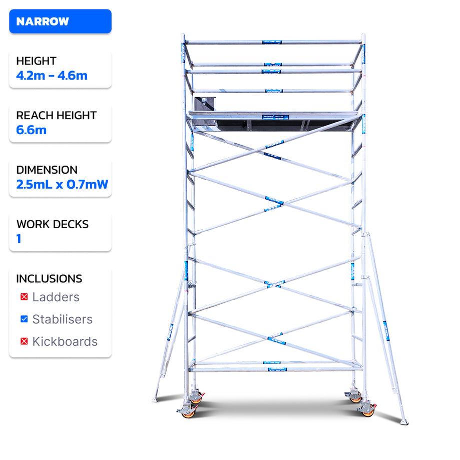 4.2m - 4.6m Narrow Aluminium Mobile Scaffold Tower