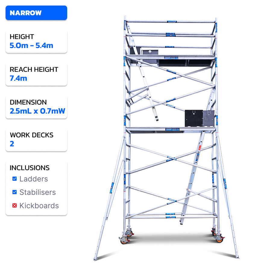 5.0m - 5.8m Narrow Aluminium Mobile Scaffold Tower