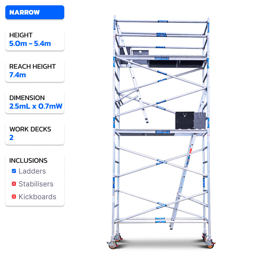 5.0m - 5.8m Narrow Aluminium Mobile Scaffold Tower