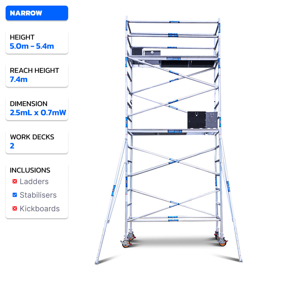5.0m - 5.8m Narrow Aluminium Mobile Scaffold Tower