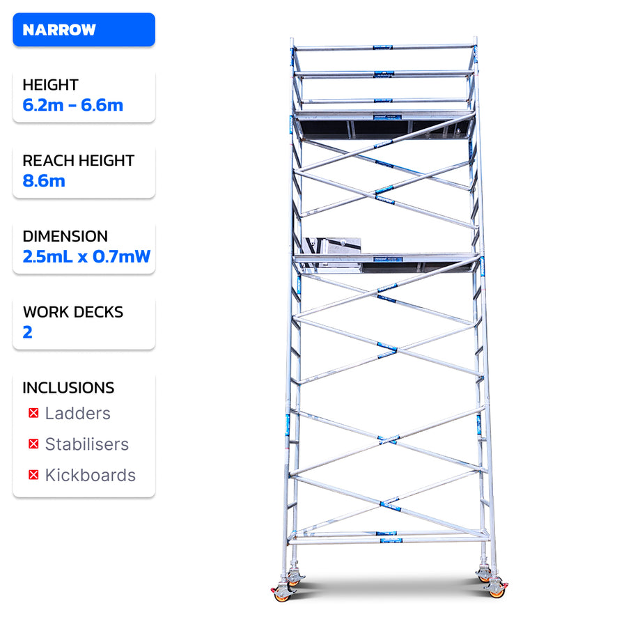 6.2m - 6.6m Narrow Aluminium Mobile Scaffold Tower