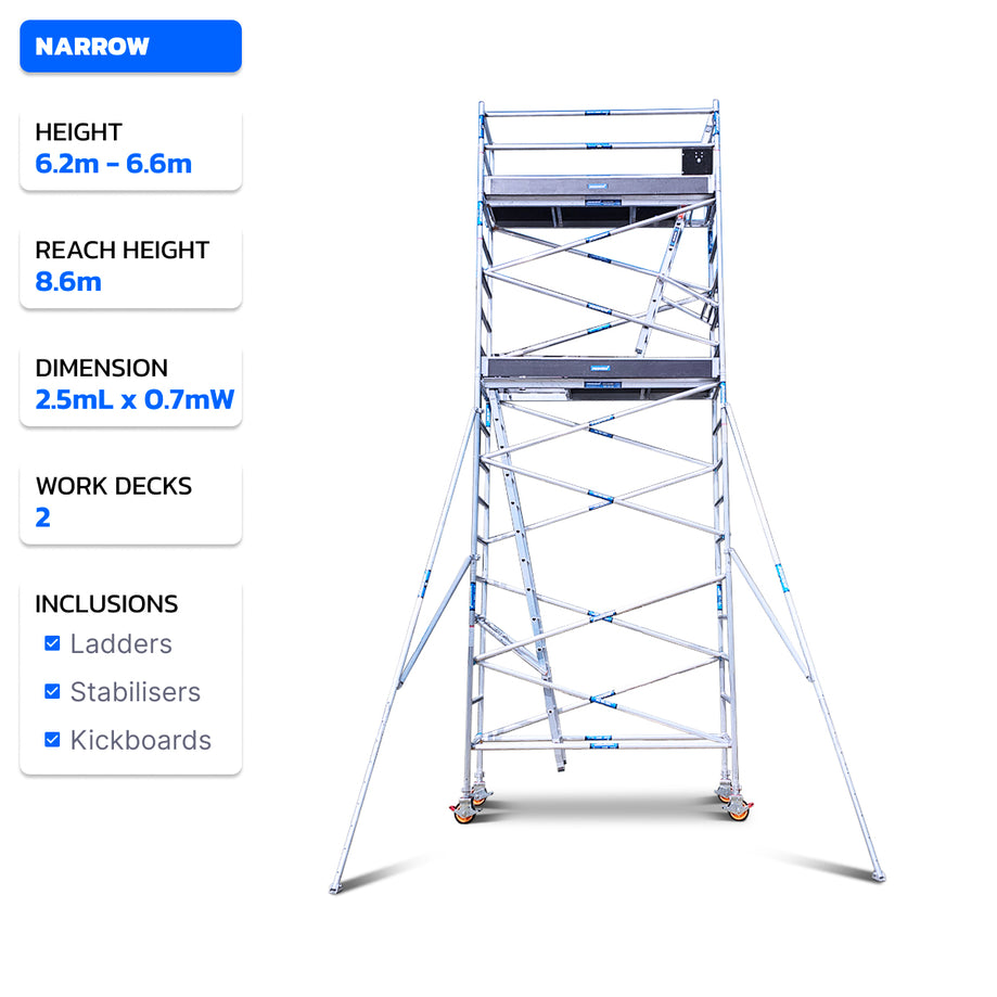 6.2m - 6.6m Narrow Aluminium Mobile Scaffold Tower