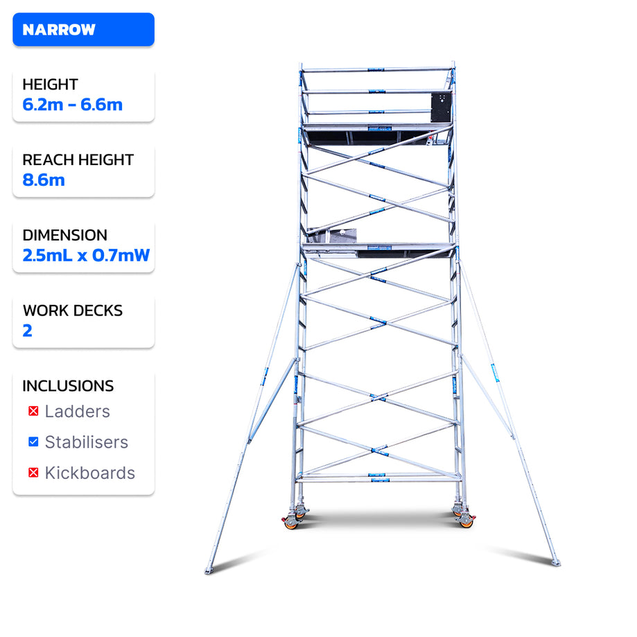 6.2m - 6.6m Narrow Aluminium Mobile Scaffold Tower