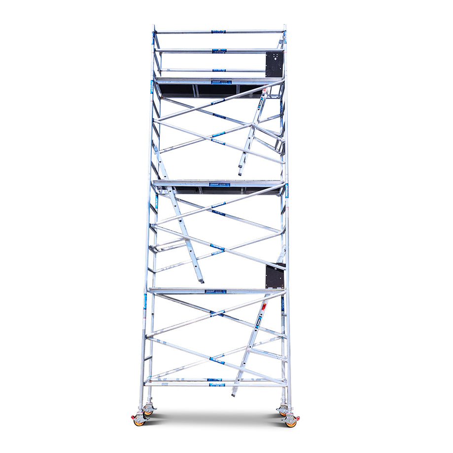 6.2m - 6.6m Narrow Aluminium Mobile Scaffold Tower (Standing Height) Triple Deck + Ladders