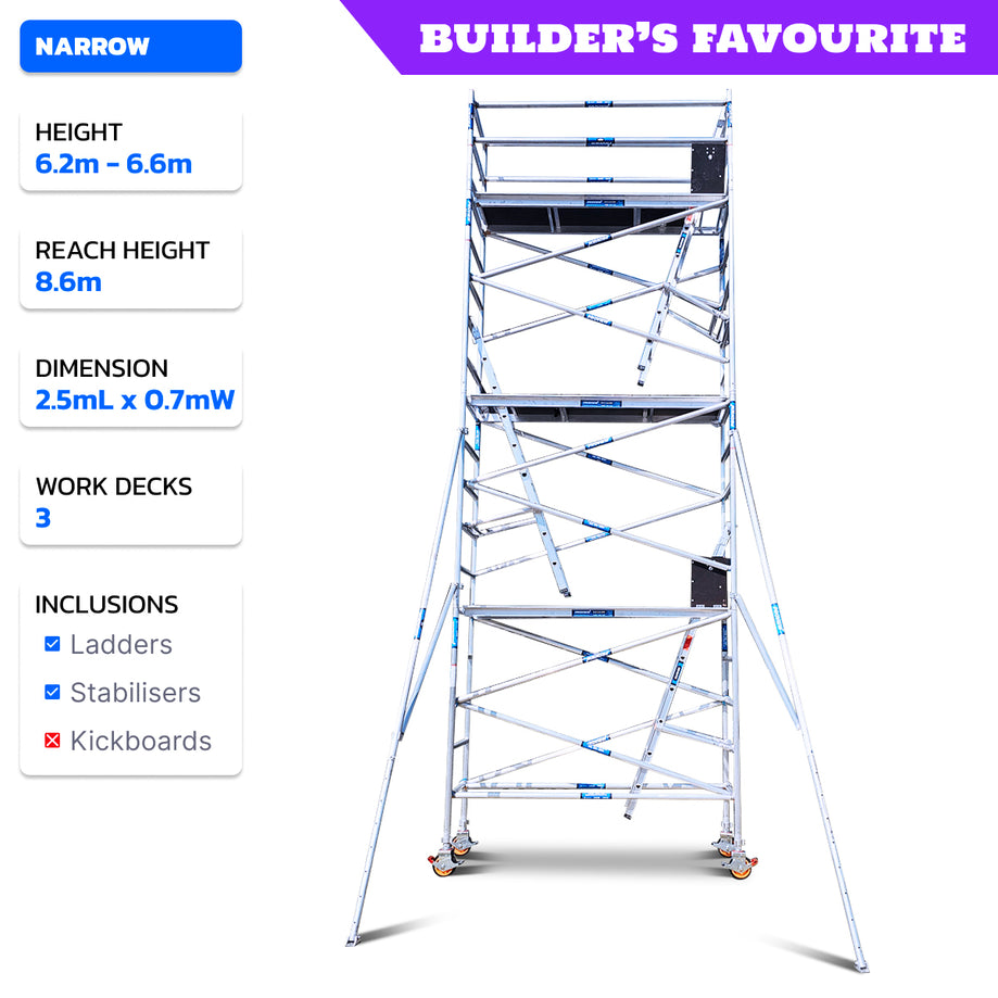 6.2m - 6.6m Narrow Aluminium Mobile Scaffold Tower