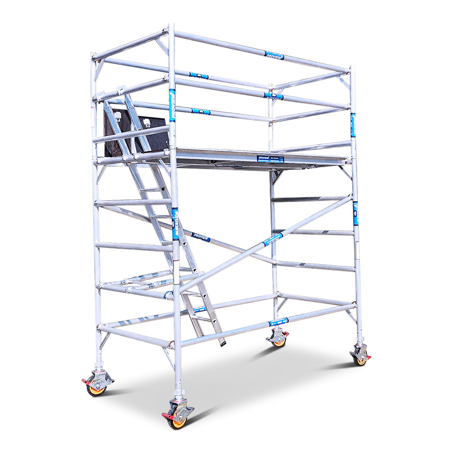 2.2m - 2.6m Wide Aluminium Mobile Scaffold Tower (Standing Height) + Ladder - DIY Ready