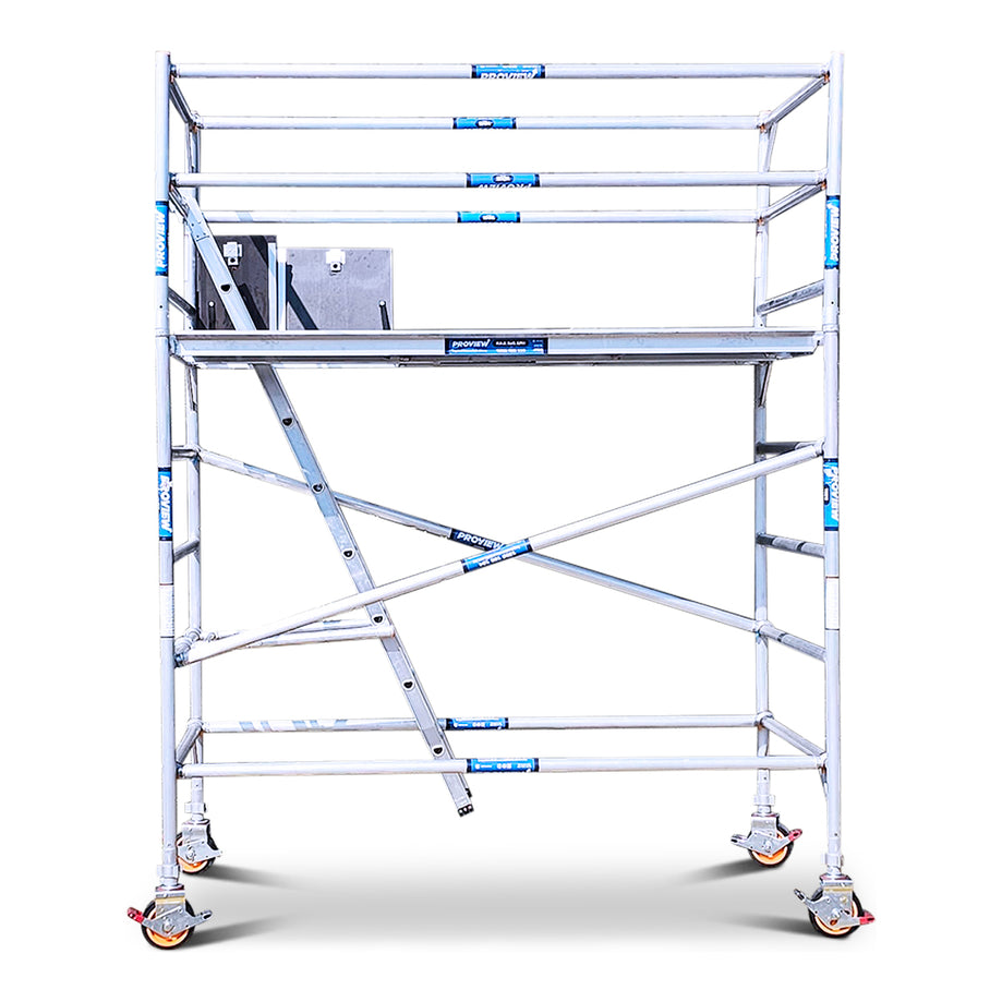 2.2m - 2.6m Wide Aluminium Mobile Scaffold Tower (Standing Height) + Ladder - DIY Ready