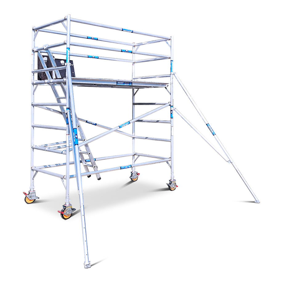 2.2m - 2.6m Wide Aluminium Mobile Scaffold Tower (Standing Height) + Ladder + Outriggers - DIY Ready