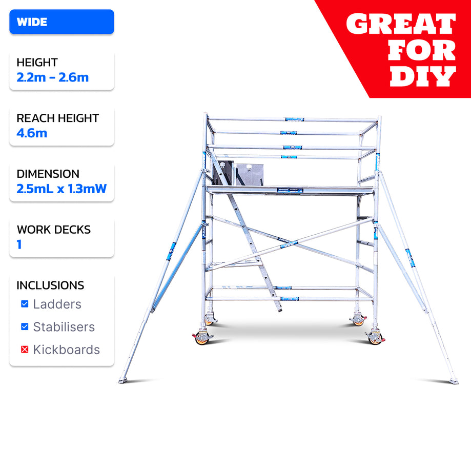 2.2m - 2.6m Wide Aluminium Mobile Scaffold Tower