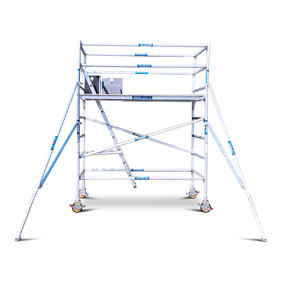 2.2m - 2.6m Wide Aluminium Mobile Scaffold Tower (Standing Height) + Ladder + Outriggers - DIY Ready