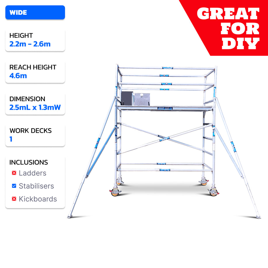 2.2m - 2.6m Wide Aluminium Mobile Scaffold Tower