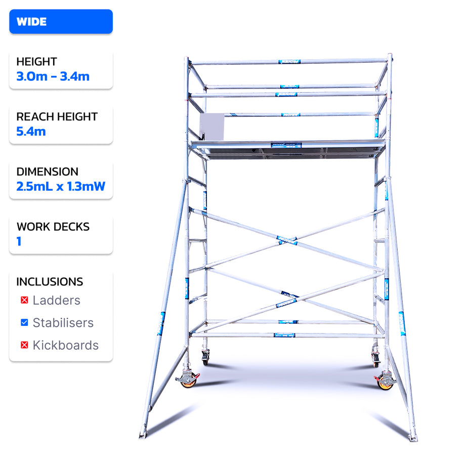3.0m - 3.8m Wide Aluminium Mobile Scaffold Tower