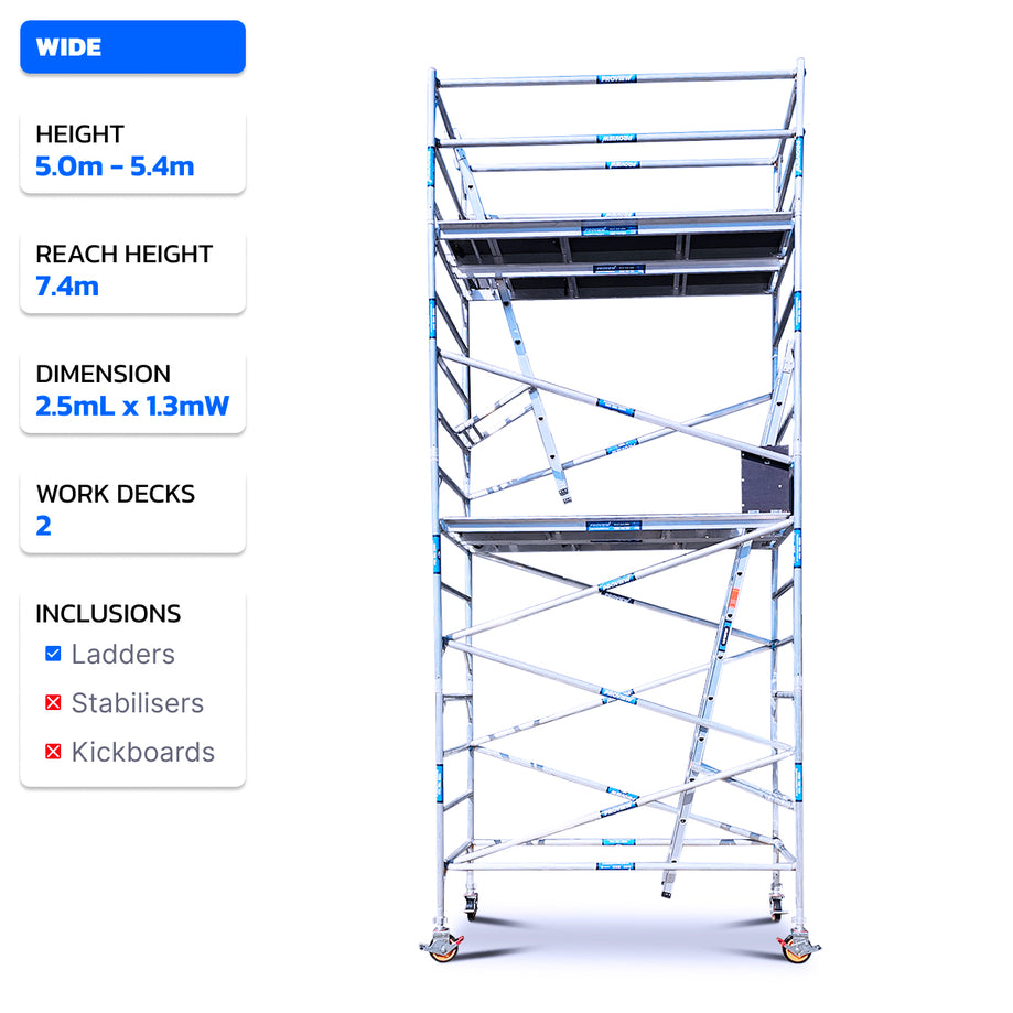 5.0m - 5.8m Wide Aluminium Mobile Scaffold Tower