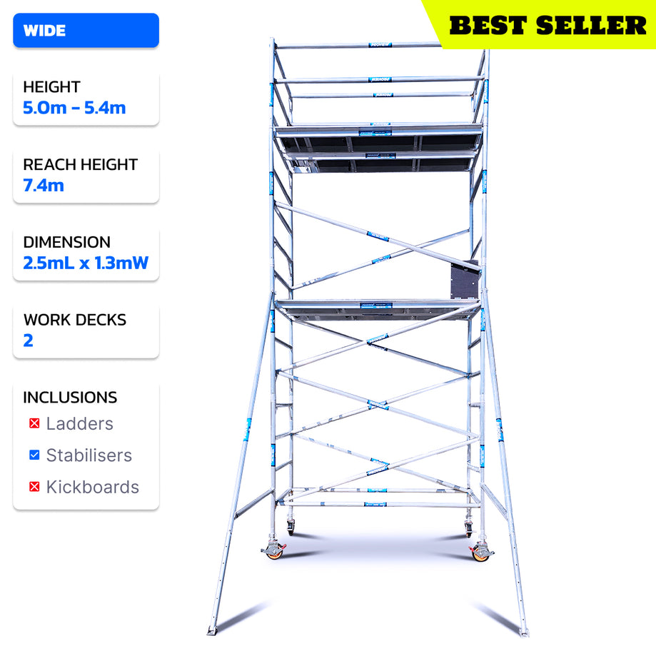 5.0m - 5.8m Wide Aluminium Mobile Scaffold Tower