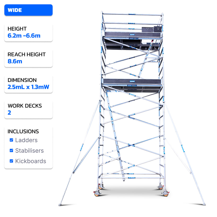 6.2m - 6.6m Wide Aluminium Mobile Scaffold Tower