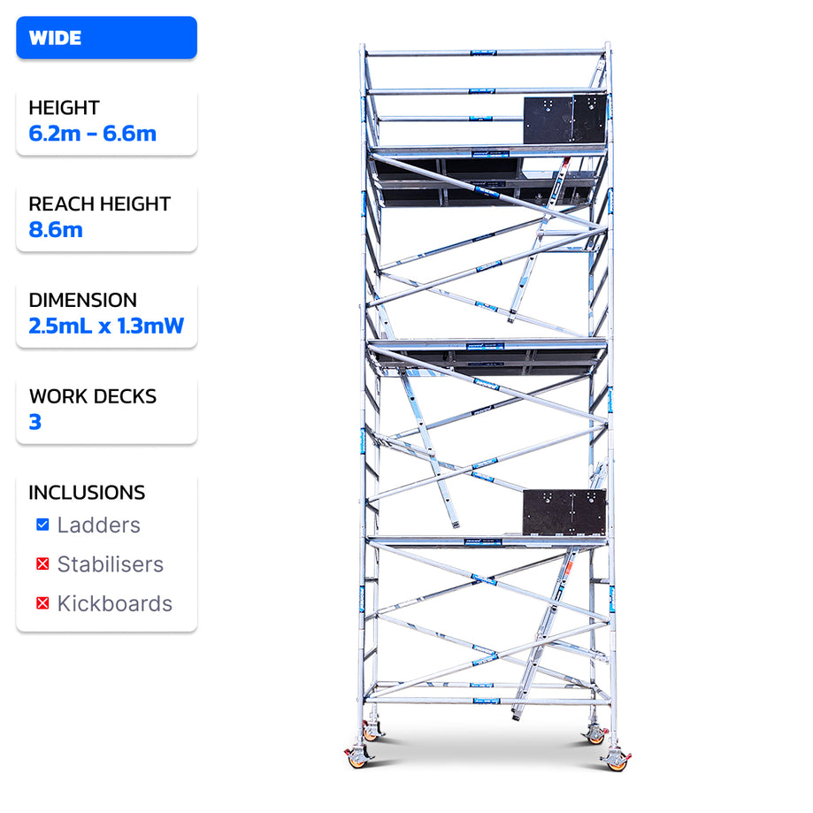 6.2m - 6.6m Wide Aluminium Mobile Scaffold Tower