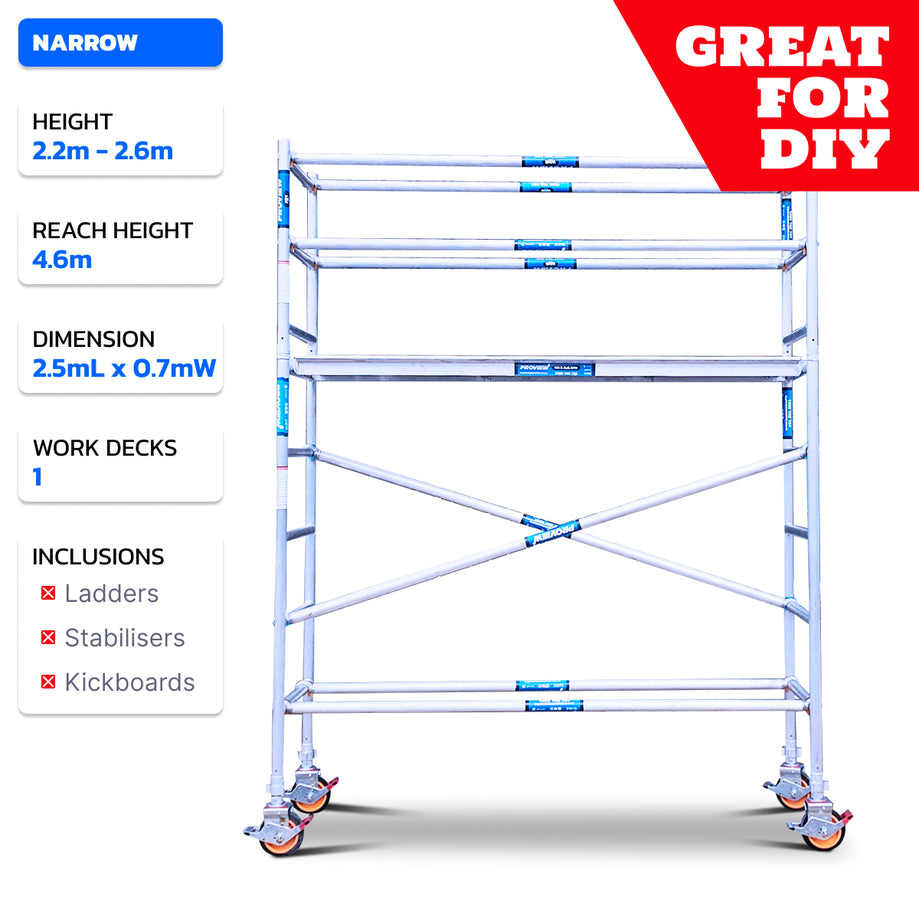 2.2m - 2.6m Narrow Aluminium Mobile Scaffold Tower