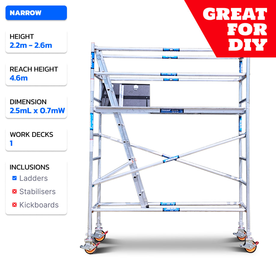 2.2m - 2.6m Narrow Aluminium Mobile Scaffold Tower