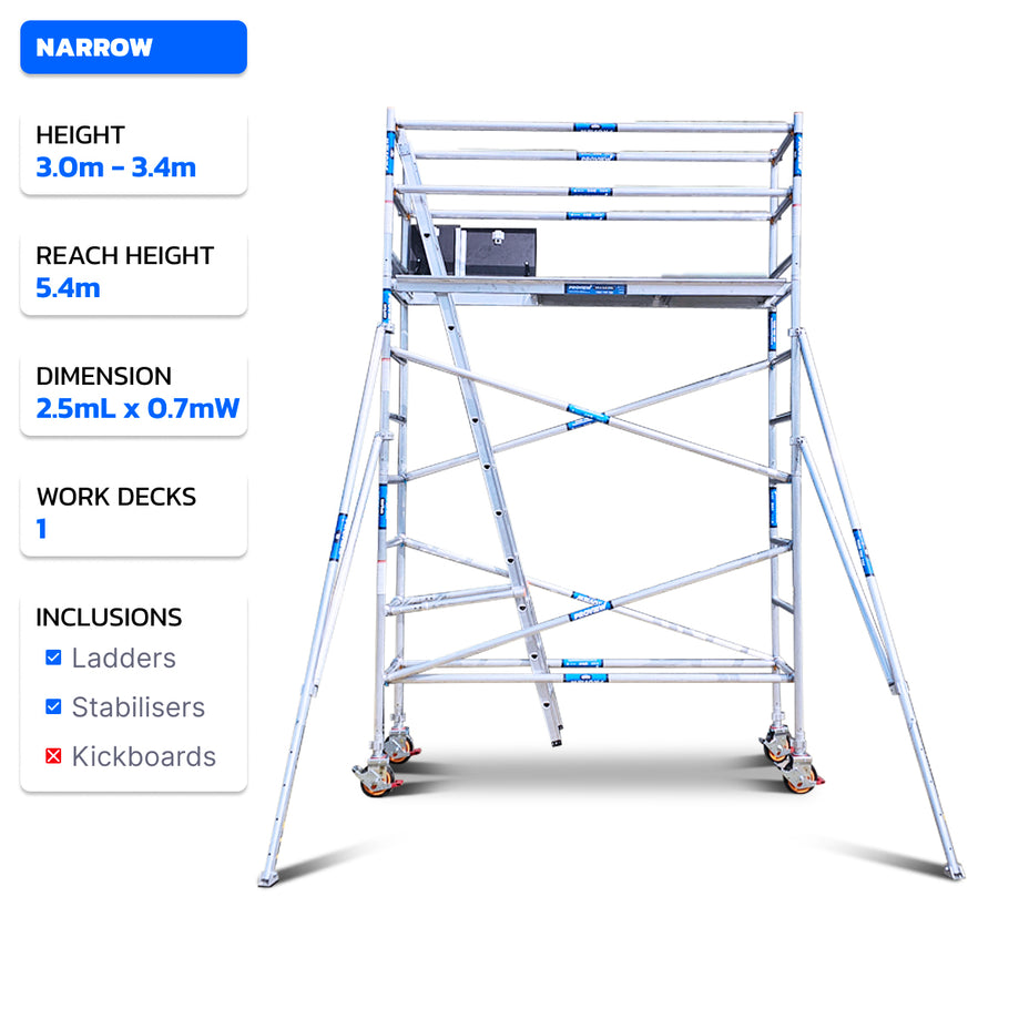 3.0m - 3.4m Narrow Aluminium Mobile Scaffold Tower