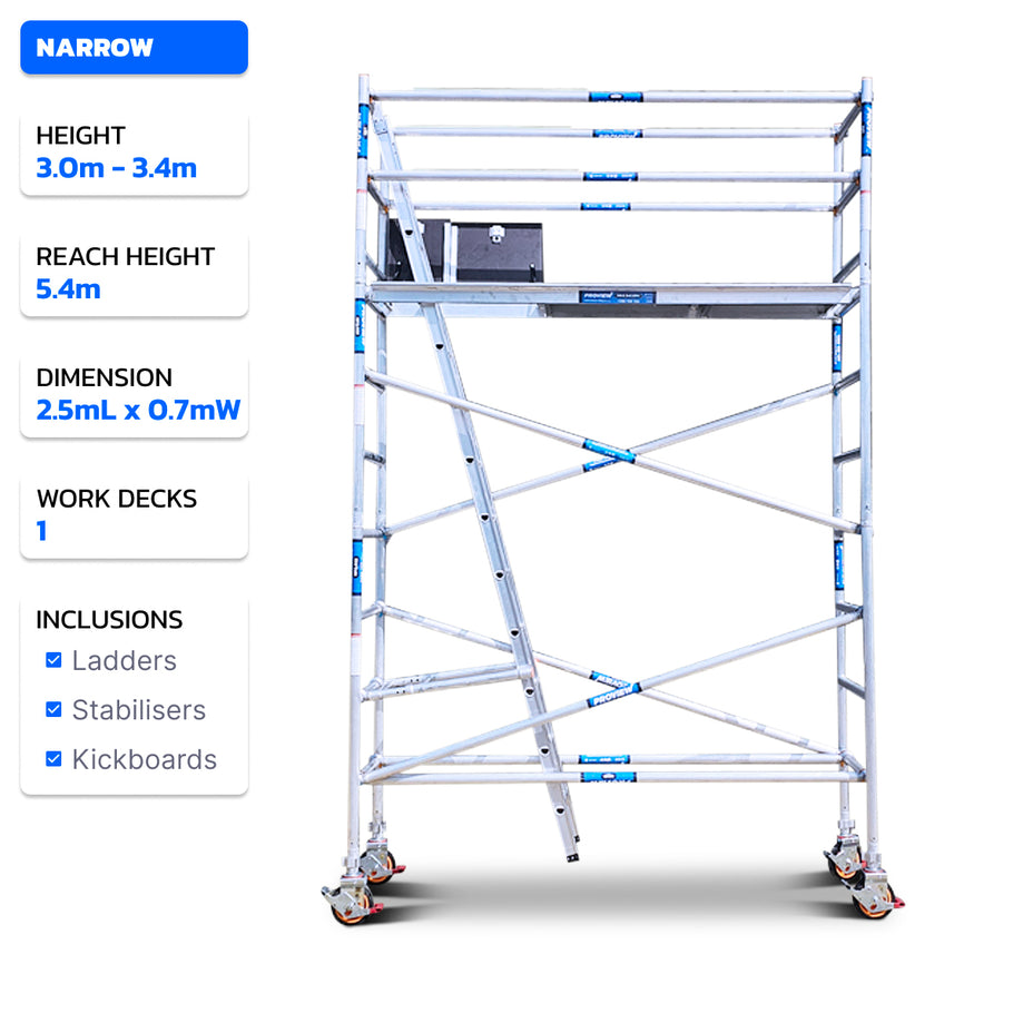 3.0m - 3.4m Narrow Aluminium Mobile Scaffold Tower