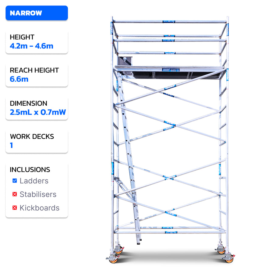 4.2m - 4.6m Narrow Aluminium Mobile Scaffold Tower