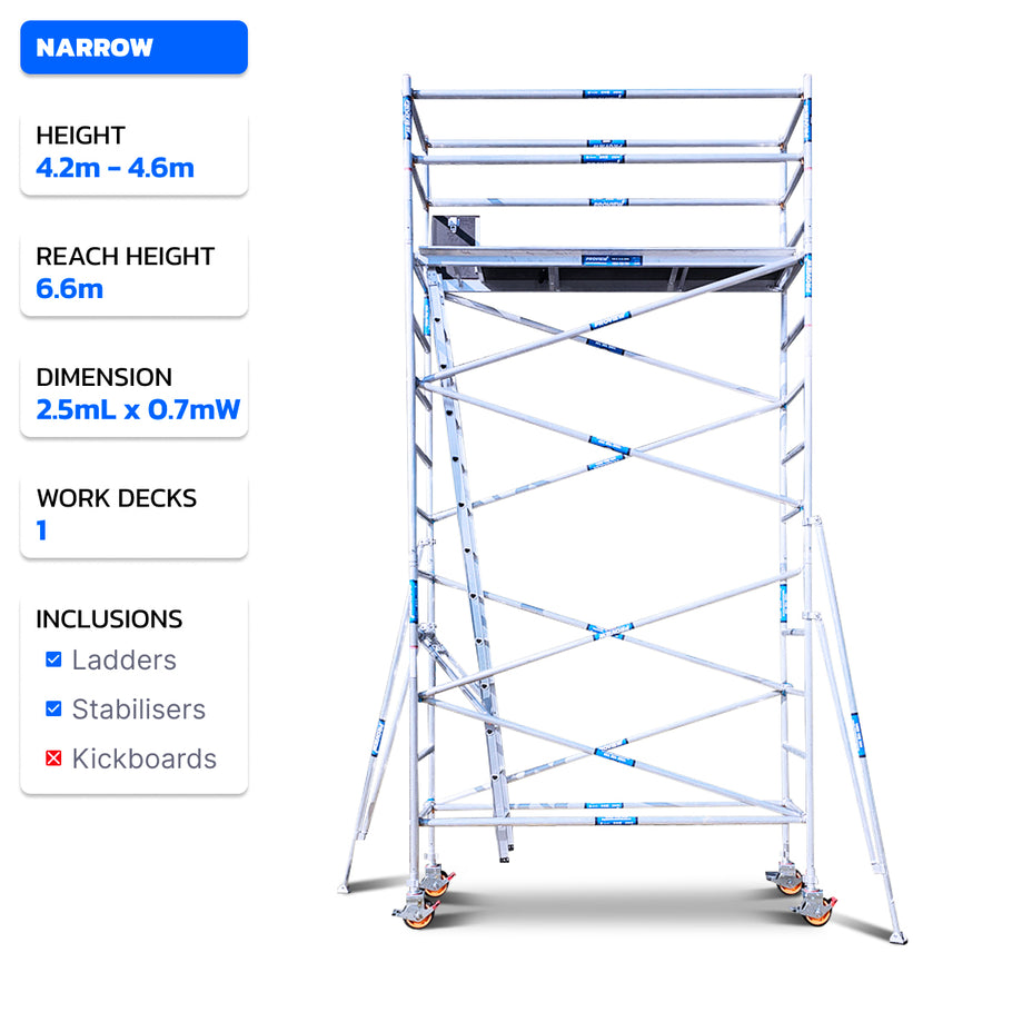 4.2m - 4.6m Narrow Aluminium Mobile Scaffold Tower