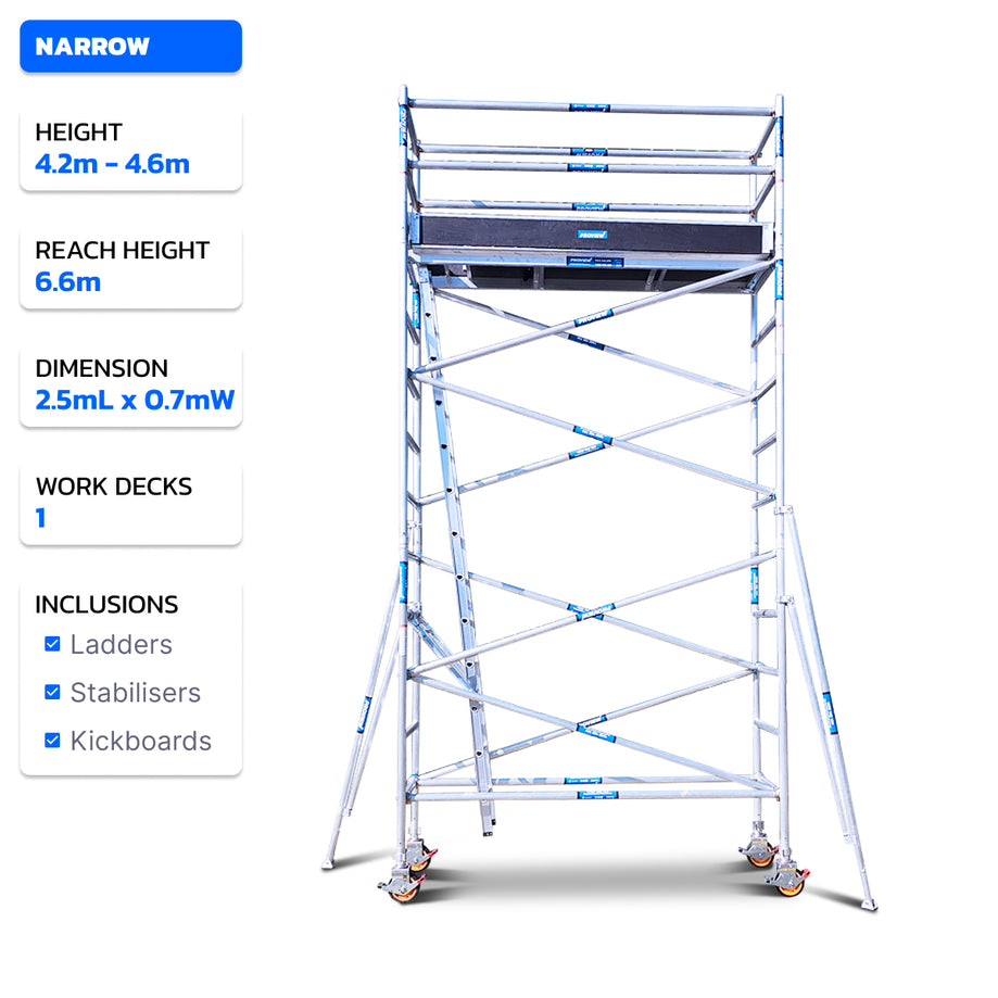 4.2m - 4.6m Narrow Aluminium Mobile Scaffold Tower