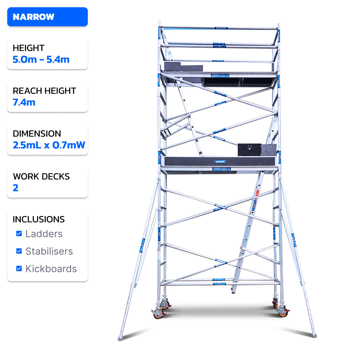 5.0m - 5.8m Narrow Aluminium Mobile Scaffold Tower