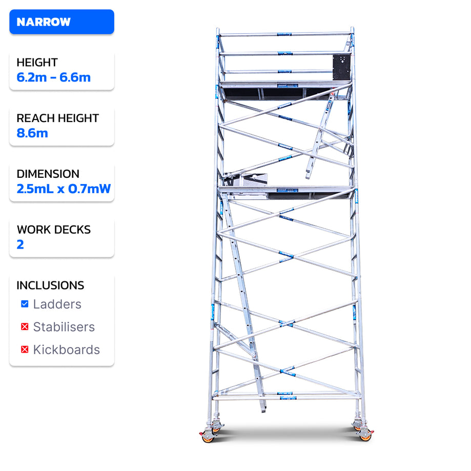 6.2m - 6.6m Narrow Aluminium Mobile Scaffold Tower