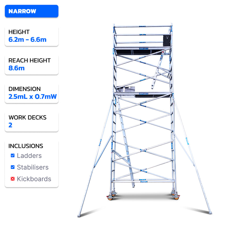 6.2m - 6.6m Narrow Aluminium Mobile Scaffold Tower