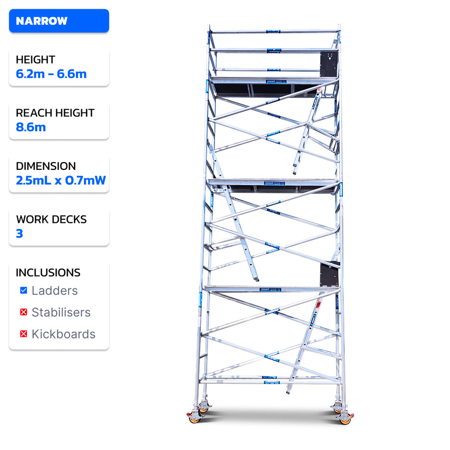 6.2m - 6.6m Narrow Aluminium Mobile Scaffold Tower