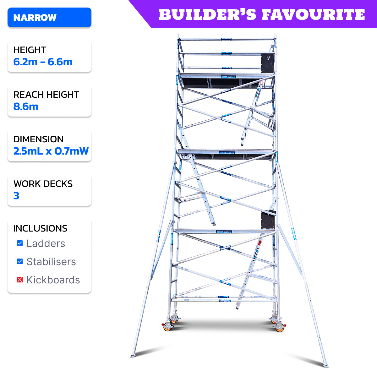 6.2m - 6.6m Narrow Aluminium Mobile Scaffold Tower