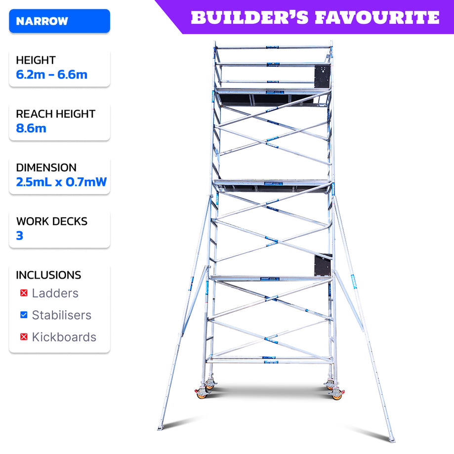 6.2m - 6.6m Narrow Aluminium Mobile Scaffold Tower
