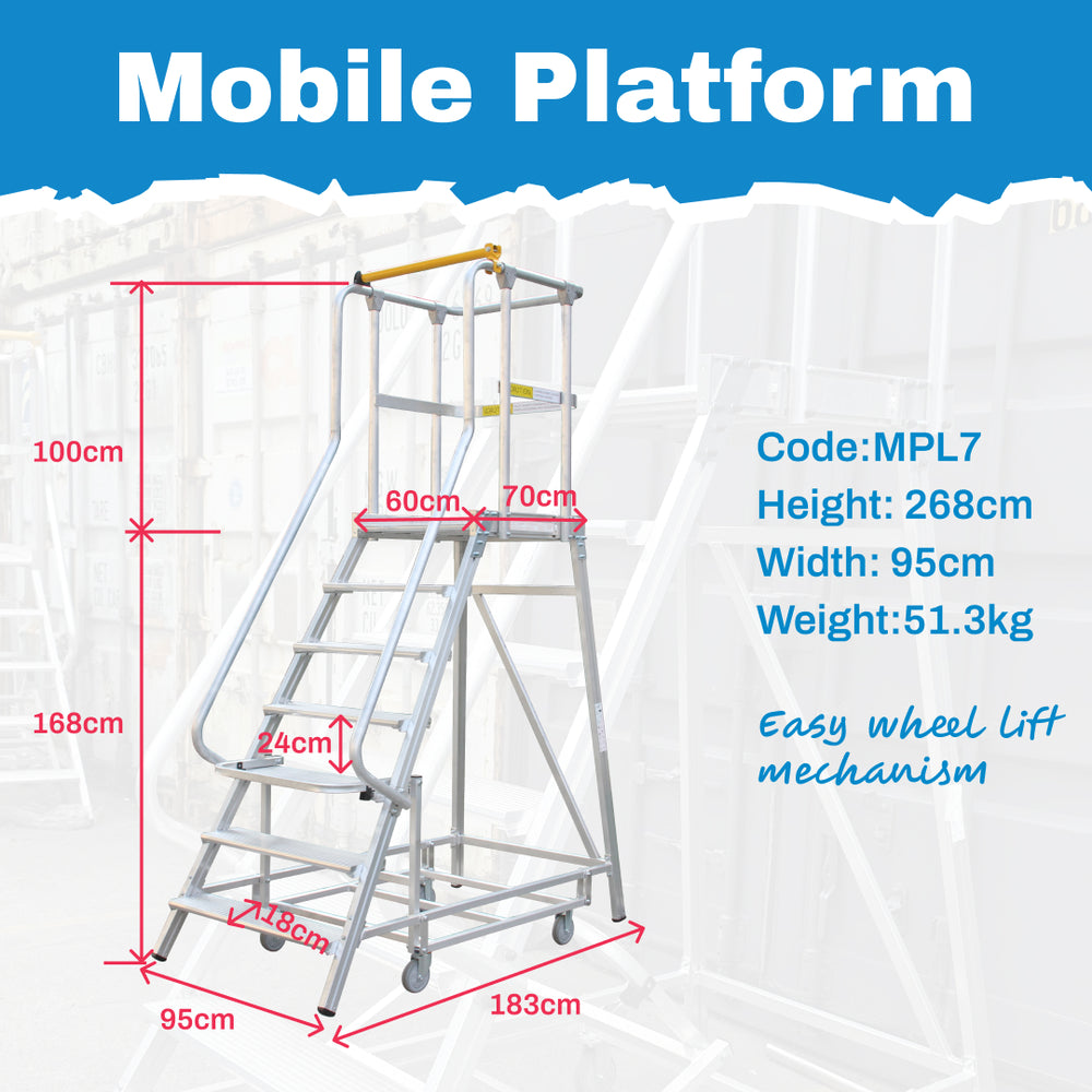 7-Step Aluminium Mobile Platform Ladder - Maximum Reach with Unmatched