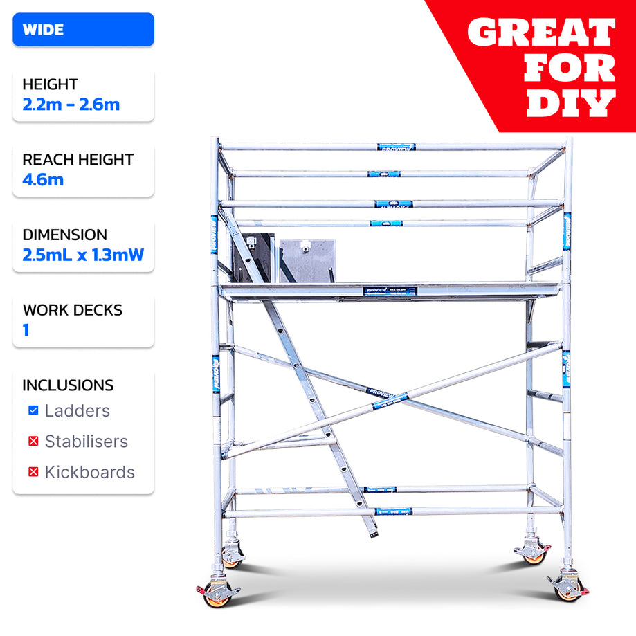 2.2m - 2.6m Wide Aluminium Mobile Scaffold Tower