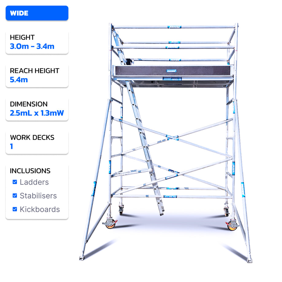 3.0m - 3.8m Wide Aluminium Mobile Scaffold Tower