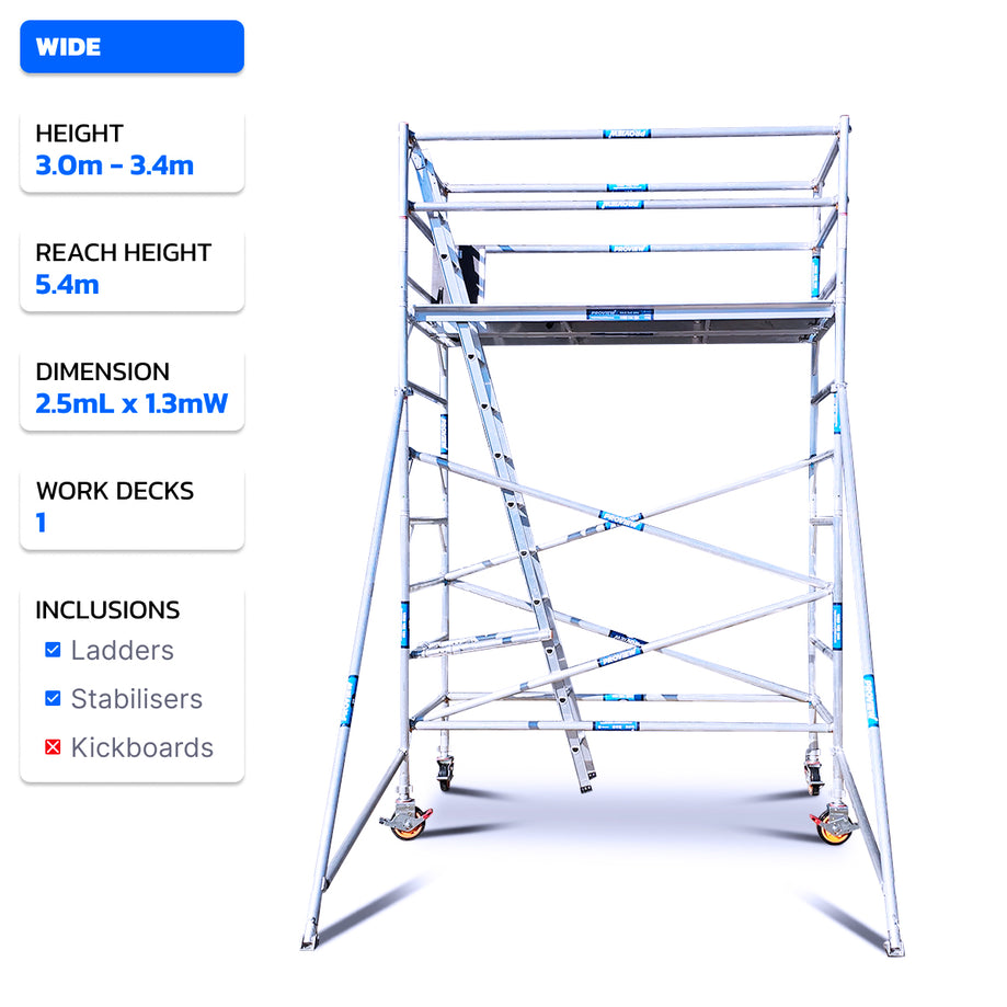 3.0m - 3.4m Wide Aluminium Mobile Scaffold Tower