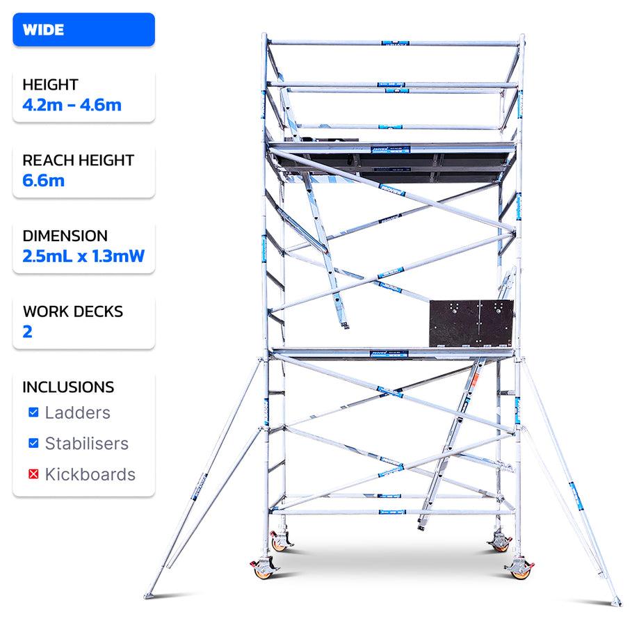 4.2m - 4.6m Wide Aluminium Mobile Scaffold Tower