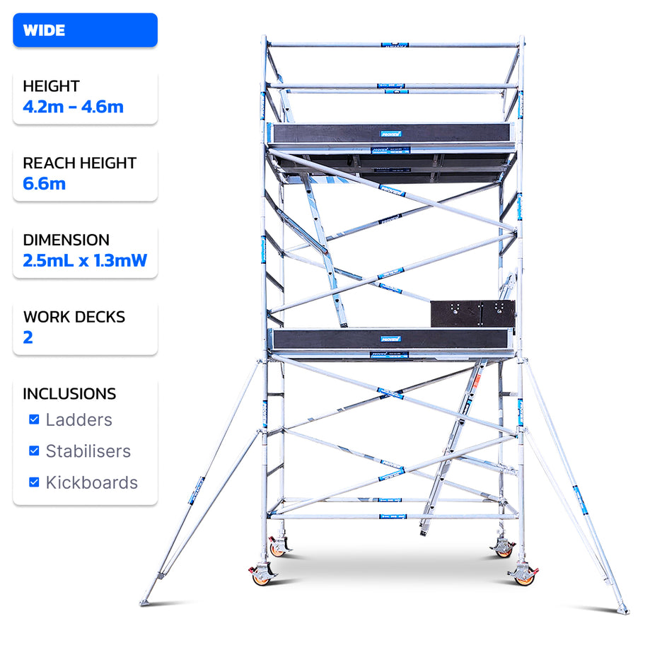 4.2m - 4.6m Wide Aluminium Mobile Scaffold Tower