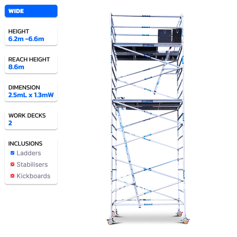 6.2m - 6.6m Wide Aluminium Mobile Scaffold Tower