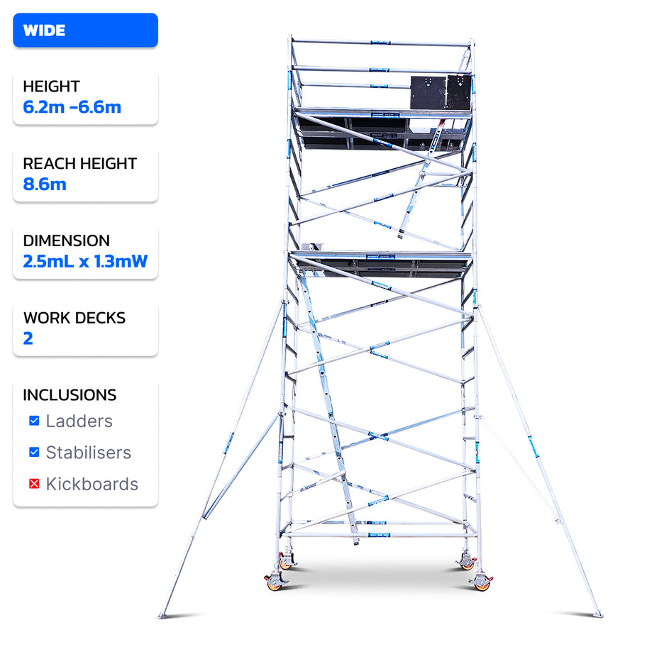 6.2m - 6.6m Wide Aluminium Mobile Scaffold Tower