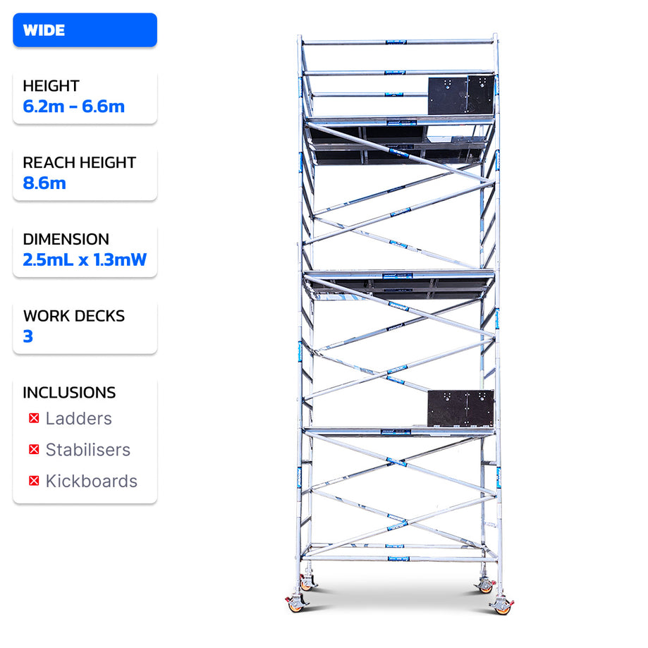 6.2m - 6.6m Wide Aluminium Mobile Scaffold Tower