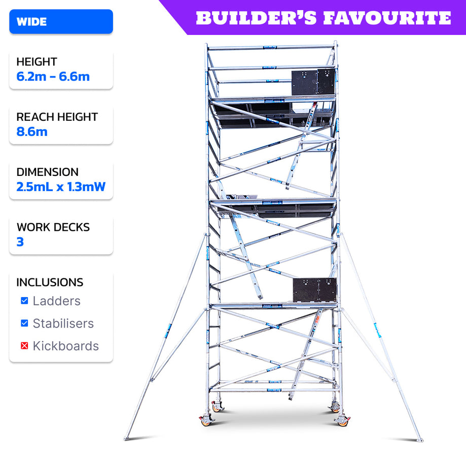 6.2m - 6.6m Wide Aluminium Mobile Scaffold Tower